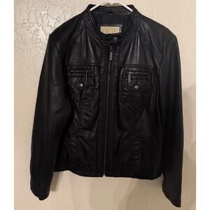 Michael Kors Women’s Black Faux Leather Moto Jacket – Size XL